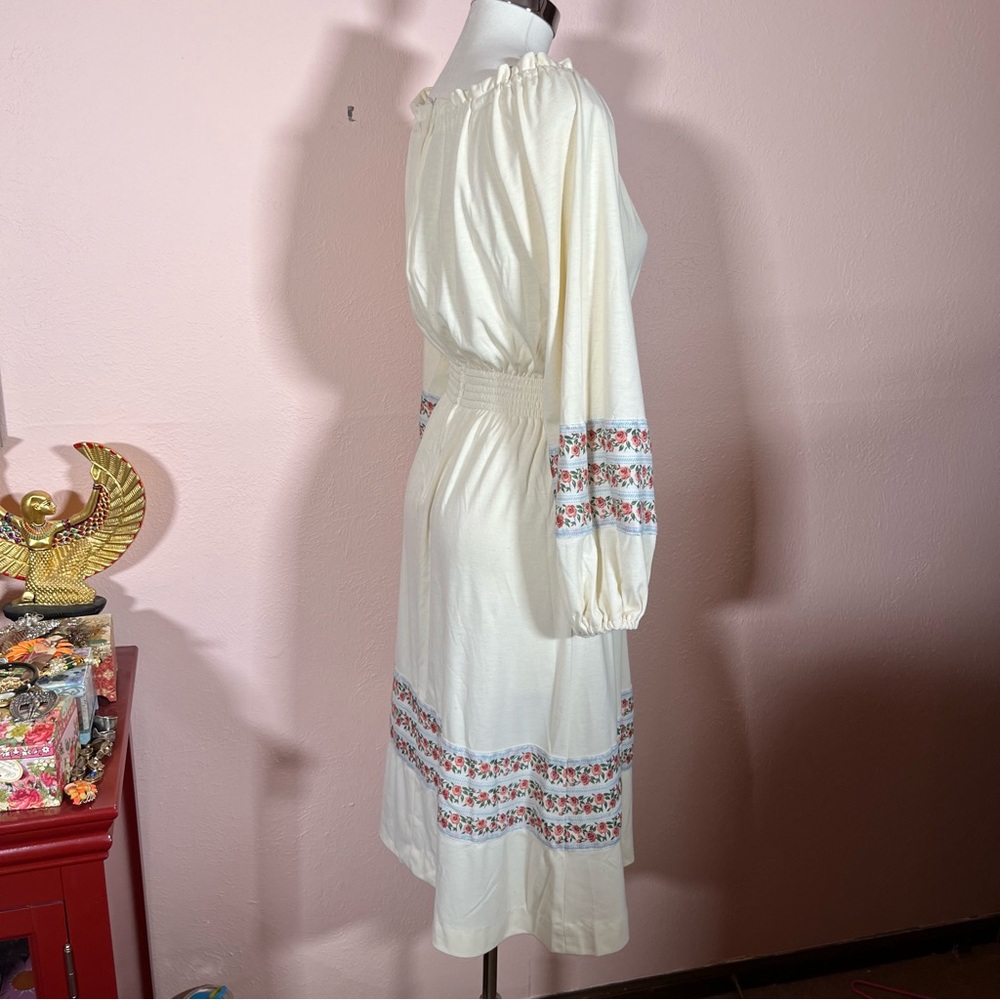 Vintage 1970 Bohemian Prairie Yves Jennet Cream Rose floral Cottagecore Dress M - Picture 9 of 17